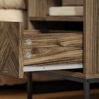 HOMCOM Bedside Table with Drawer and Shelf, Side End Table with Steel Legs for Living Room, Bedroom, Brown Wood Effect(m-9)