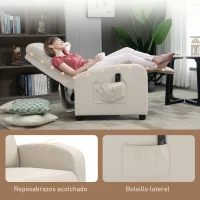 HOMCOM Sillón de Masaje Reclinable con Mando a Distancia Bolsillo Lateral y Temporizador Tapizado en PU 68x88x98 cm Crema(m-7)