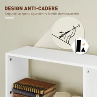 HOMCOM Bibliotecă Asimetrică în Formă de S cu 5 Niveluri și 10 Rafturi Deschise, 80x24x159 cm, Alb(m-6)