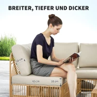 Outsunny 5-teiliges Gartenmöbelset, 2 Eckstühle, 2 Mittelstühle, Fußhocker, Sitzkissen, Rückenkissen, Hellbraun+Cremeweiß(m-5)