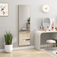 HOMCOM Espejo de Pie Cuerpo Entero de Aleación de Aluminio Espejo de Pared con 2 Formas de Uso Rectangular 50x161,5x2 cm Dorado(m-8)