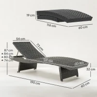 Outsunny Outdoor PE Rattan Sun Lounger, Folding Wicker Garden Lounger Recliner with 4-Level Adjustable Backrest, Rolling Sunbed Lounge Chair with Wheels, Non-Slip Legs for Balcony, Beach, Black(m-3)