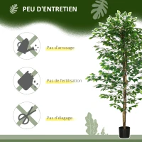 HOMCOM Lot de 2 plantes artificielles ficus hauteur 1,80 m tronc branches liane lichen feuilles grand réalisme pot inclus vert(m-6)