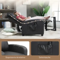HOMCOM Relaxsessel Fernsehsessel mit Vibrationsmassage, Massagesessel mit Liegefunktion, 2 Massagepunkte, TV Sessel mit Fernbedienung, Seitentasche, Kunstleder für Wohnzimmer, Schwarz(m-7)