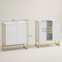 HOMCOM Mobile Sottolavabo Bagno con 2 Ante a Pressione in Bambù e MDF con Intaglio a U, 70x33x79.5cm, Bianco(m-3)