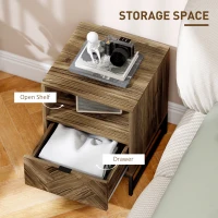 HOMCOM Bedside Table with Drawer and Shelf, Side End Table with Steel Legs for Living Room, Bedroom, Brown Wood Effect(m-5)