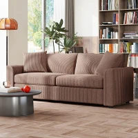 HOMCOM Modern 3 Seater Sofa with Spring Cushion, 212 cm Fabric Jumbo Cord Sofa Couch with 2 Scatter Cushions, Upholstered Corduroy Settee for Living Room, Bedroom, Home Office, Coffee(m-8)