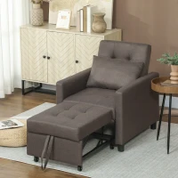 HOMCOM Sofá Cama de 1 Plaza Tapizado en Lino con Respaldo Ajustable de 3 Niveles y Almohada Acolchada 69x82,5x84 cm Marrón(m-8)