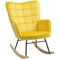 HOMCOM Fauteuil à bascule rocking chair revêtement en velours structure en acier 71 x 98 x 101 cm jaune(m-12)