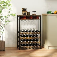 HOMCOM Suporte para Vinho para 24 Garrafas Estilo Industrial com Suporte para Copos e Prateleira Aberta 66x30x100,3 cm Castanho Rústico(m-7)