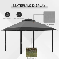 Outsunny 4 x 4m Pop-up Gazebo Double Roof Canopy Tent with UV Proof, Roller Bag & 3-Level Height Adjustable Outdoor Party, Steel Frame, Grey(m-4)