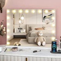 HOMCOM Hollywood Vanity Mirror with Lights, Large 80x62 cm Lighted Makeup Mirror with 3 Colour, 18 LED Bulbs, 10X Magnifying, USB Charging Port, Touch Screen, Tabletop or Wall Mounted Design, White(m-10)