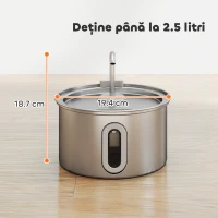 PawHut Fântână din Inox 2,5L pentru Pisici cu LED și 2 Moduri de Flux, Argintiu(m-3)