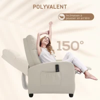 HOMCOM Fauteuil de Relaxation et Massage électrique avec Inclinaison Manuelle Dossier Repose-Pied réglable revêtement synthétique Crème(m-5)