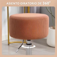 HOMCOM Taburete de Cocina Regulable en Altura 52-66 cm Tapizado en Pana Giratorio en 360° Marrón(m-5)