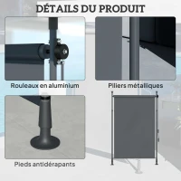 Outsunny Store manuel rétractable sur pied longueur réglable manivelle installation sans perçage métal alu. polyester gris foncé(m-7)