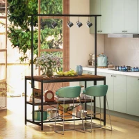 HOMCOM Estante de Cozinha com Tomada de Corrente Estilo Industrial com Prateleiras Ganchos Móvel Auxiliar 116x70x182 cm Marrom Rústico(m-7)