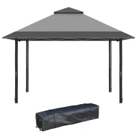 Outsunny 4 x 4m Pop-up Gazebo Double Roof Canopy Tent with UV Proof, Roller Bag & 3-Level Height Adjustable Outdoor Party, Steel Frame, Grey(m-11)
