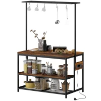 HOMCOM Estantería de Cocina con Puertos USB Tomas de Corriente y Almacenaje con Baldas Ganchos y Encimera Amplia 116x70x182 cm(m-10)