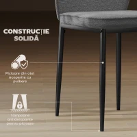 HOMCOM Set de 2 Scaune din Catifea cu Picioare Metalice, Spătar Curbat și Șezut Căptușit, 45x57x86 cm, Gri(m-6)