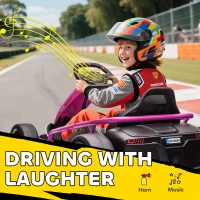 HOMCOM 24V Electric Go Kart for Kids, Drift Ride-On Racing Go Kart with 2 Speeds, for Boys Girls Aged 8-12 Years Old, Pink(m-8)