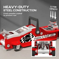 HOMCOM Hydraulic Low Profile Floor Jack, 2.5 Tonne Heavy Duty Steel Trolley Car Jack Lift with 80-360 mm Lifting Range, Wheels, Top Handle, Red(m-5)