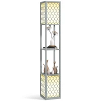 HOMCOM Floor Lamp with Shelves, Dual Light, Modern Tall Standing Lamps, with Pull Chain Switch (Bulb not Included), Light Grey(m-10)