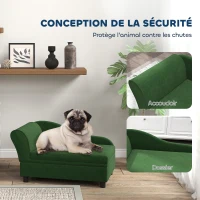 PawHut Canapé chien chat sur pied avec coffre de rangement style moderne coussin d'assise amovible 76 x 45 x 43 cm vert(m-6)