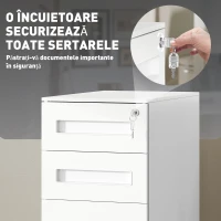 Vinsetto Dulap cu Sertare pentru Birou cu 5 Roți, 3 Sertare cu Încuietoare și Chei, 30x43.5x60 cm, Alb(m-6)
