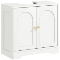 HOMCOM Mueble bajo Lavabo con 2 Puertas con Diseño de Arco Estante Ajustable Tiradores Dorados 60x30x65 cm Blanco(m-10)