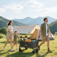 Outsunny Folding Steel Frame Garden Storage Cart, with Wheels and Handle - Black(m-2)