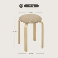 HOMCOM Juego de 4 Taburetes Redondos de Madera Apilables con Asiento Acolchado para Cocina Comedor Dormitorio Caqui(m-3)