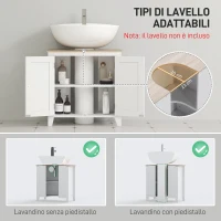 kleankin Mobile Sottolavabo Bagno a U con Ripiano Regolabile Interno, in MDF, 60x30x60 cm, Bianco e color Legno(m-4)