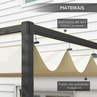 Outsunny Pérgola 298x213x221 cm Pérgola de Jardim com Teto Retrátil de Poliéster com Revestimento Creme(m-4)