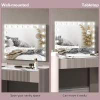 HOMCOM Hollywood Vanity Mirror with Lights, Large 80x62 cm Lighted Makeup Mirror with 3 Colour, 18 LED Bulbs, 10X Magnifying, USB Charging Port, Touch Screen, Tabletop or Wall Mounted Design, White(m-8)