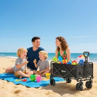 Outsunny Folding Steel Frame Garden Storage Cart, with Wheels and Handle - Black(m-9)