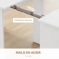 HOMCOM Table à manger pliante, table pliante cuisine extensible jusqu'à 6 personnes, pour petits espaces, salle à manger, blanc(m-7)