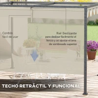 Outsunny Pérgola de Jardín 3x2m Cenador de Techo Retráctil de Poliéster Recubrimiento Resistente para Celebraciones Fiestas Crema(m-5)