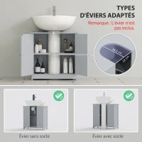 kleankin Meuble salle de bain sous lavabo - meuble sous-vasque - placard 2 portes avec étagère 60L x 30l x 60H cm - en bois Gris(m-4)