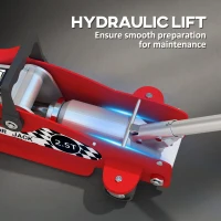 HOMCOM Hydraulic Low Profile Floor Jack, 2.5 Tonne Heavy Duty Steel Trolley Car Jack Lift with 80-360 mm Lifting Range, Wheels, Top Handle, Red(m-7)