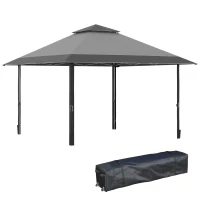 Outsunny 4 x 4m Pop-up Gazebo Double Roof Canopy Tent with UV Proof, Roller Bag & 3-Level Height Adjustable Outdoor Party, Steel Frame, Grey(m-1)