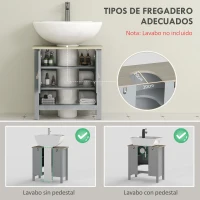 kleankin Armario para Debajo de Lavabo Compacto con 2 Puertas y Estante Interior Ajustable Mueble Auxiliar de Almacenamiento para Baño 60x30x60 cm Gris(m-4)