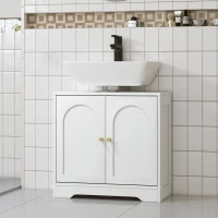 HOMCOM Mueble bajo Lavabo con 2 Puertas con Diseño de Arco Estante Ajustable Tiradores Dorados 60x30x65 cm Blanco(m-9)