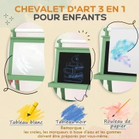 AIYAPLAY Tableau chevalet enfant 3 en 1 avec tableau blanc magnétique, tableau à craie, rouleau papier, 2 paniers, 3-6 ans, vert(m-4)