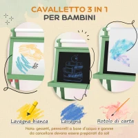 AIYAPLAY Lavagna per Bambini con Cavalletto 3 in 1, Rotolo di Carta e 2 Contenitori, in Legno, 59x48x118 cm, Verde(m-4)