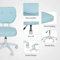 Vinsetto Vanity Office Chair, PU Leather Computer Chair for Home, with Adjustable Height, Armless, Swivel Wheels, Blue(m-5)