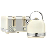 HOMCOM Polished Stainless Steel Kettle and Toaster Set - Cream(m-1)