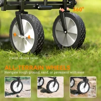 Outsunny 90L Folding Garden Trolley Cart Pull Along Wagon with Telescopic Handle for Beach Camping Festival - Navy Blue(m-7)