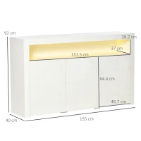 HOMCOM Credenza Moderna 3 Ante con Luci LED Colorate e Telecomando in Legno, 155x40x92cm - Bianco(m-3)