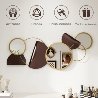 HOMCOM Oglindă Modernă Rotundă de Perete cu Decorațiune 101x41.5 cm, Auriu(m-6)